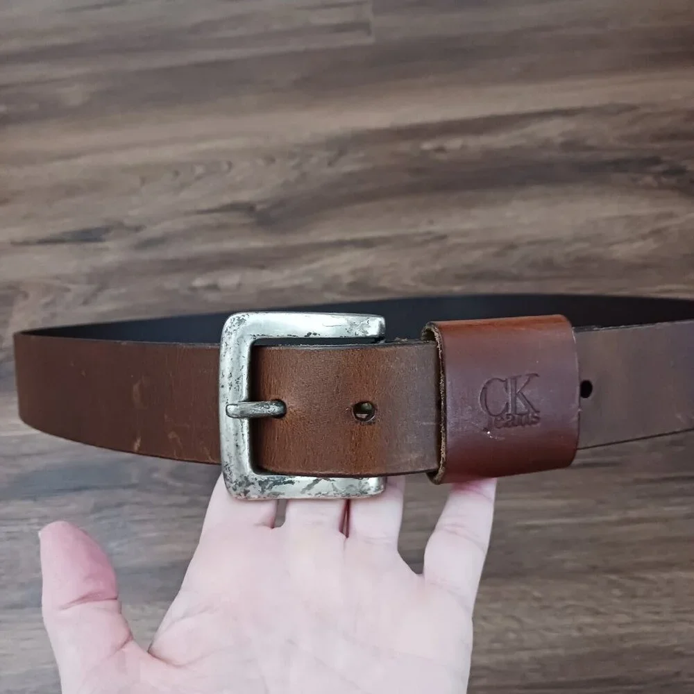 CK Calvin Klein Jeans‎ Brown Leather Belt Distressed Soft Flexible XXL Vintage